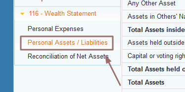 wealth statement: personal assets and liabilities