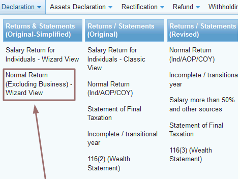 Normal income tax filing FBR